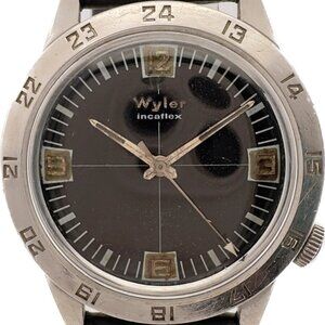 Vintage Wyler 1976-11620 Men's Mechanical Wristwatch Steel Crosshair Skin Diver
